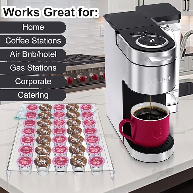 K Cup Coffee Pods Holder for 35 Pods, Clear Arcylic K Cup Coffee Organizer Tray for Drawer or Countertop Storage in Office and Kitchen