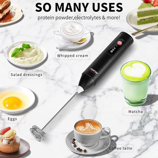3-Speed Rechargeable Milk Frother for Coffee, Baking & Eggs - USB Fast Charging, Portable Frother Wand for Perfect Foam Every Time! (3-Speed Adjustable Blue)