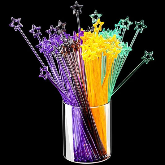 Mudder 100 Pieces 9.1 Inch Christmas Swizzle Sticks Cocktail Stirrers Plastic for Bar Disposible Plastic Star Top Crystal Swizzle Sticks for Christmas Party(Four Colors)