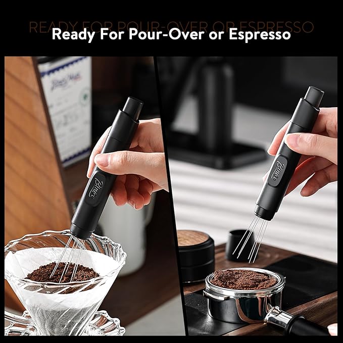 Retractable WDT Tool Espresso Distribution Tool - Espresso Stirrer Magnetic Coffee Distributor for Barista with Storage Stand & Extra 6 Needles Replacement(Black)
