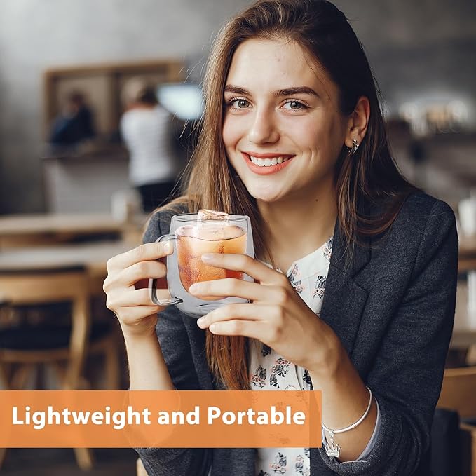 STARVAST 12 OZ Double Walled Glass Coffee Mugs, Glass Coffee Cups with Acacia Wood Lid Set of 4, Clear Espresso Cups with Handle, Perfect For Cappuccinos,Latte and Tea