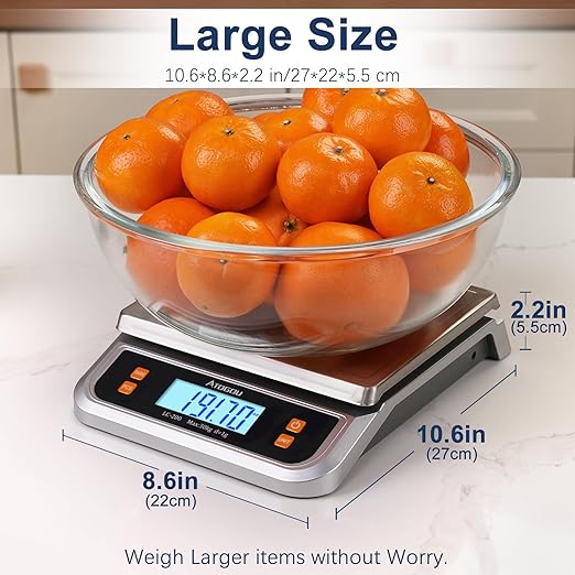 Atogou 66lb Food Scale, Commercial Kitchen Scale Plug-in Usable with Full View LCD Display, Stainless Steel, for Baking, Bread, Cooking, Meat, Vegetables, Farm, Industry LC200 Grey