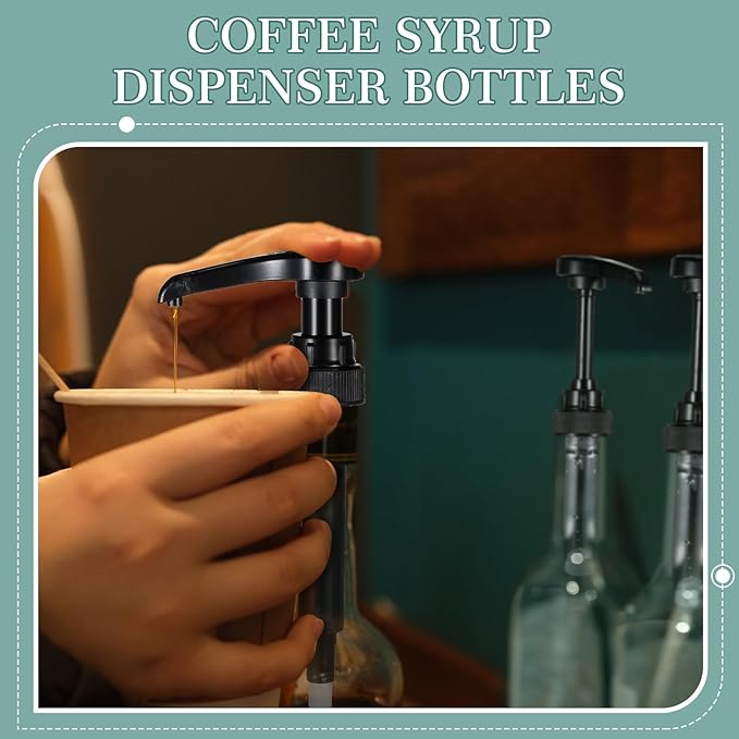 Maxdot 2 Pcs 25 oz Syrup Bottles with Pump Long Neck Bottles Plastic Syrup Pump Dispenser for Coffee Bar Accessories Home Party (Black)