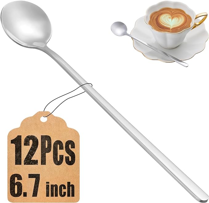 12 Pcs Teaspoons Set, 6.7 Inch Tea Spoons Long Handle, Small Teaspoons, Food Grade Stainless Steel Spoons, Long Spoon for Stirring, Metal Espresso Spoon, Coffee Bar Accessories