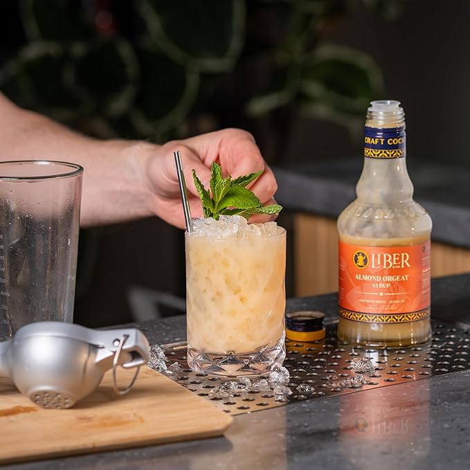 Liber & Co. Almond Orgeat Syrup - Made with California Almonds & Orange Blossom Water - Makes 25 Drinks - Essential for Authentic Mai Tais, Tiki Drinks, and Coffee (12.7 oz)