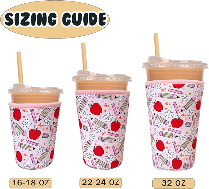 Reusable Insulated Neoprene Iced Coffee Cup Sleeve, Durable Drink Sleeve for Cold Beverages, Beverage Holder for Iced Coffee, Teacher Treasure