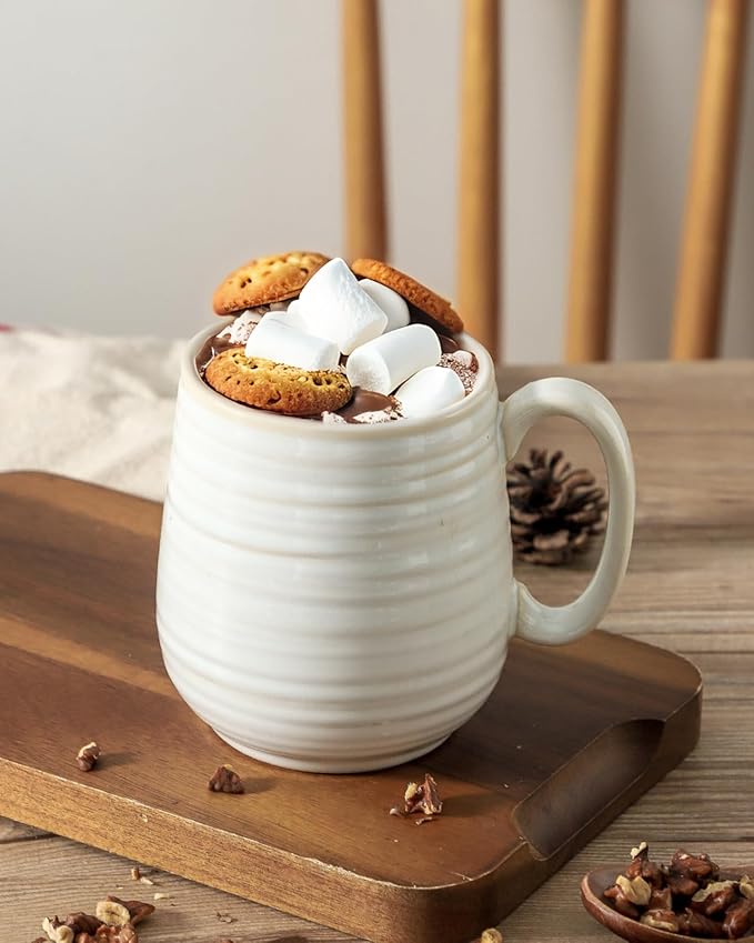 Hasense Coffee Mugs Set, 20 oz Large Coffee Cups with Handles, Ceramic Latte Cup for Tea, Cocoa, Oat Milk, Classic Soup Mug for Women and Men Gift, 2 Pcs, Clay-Infused White