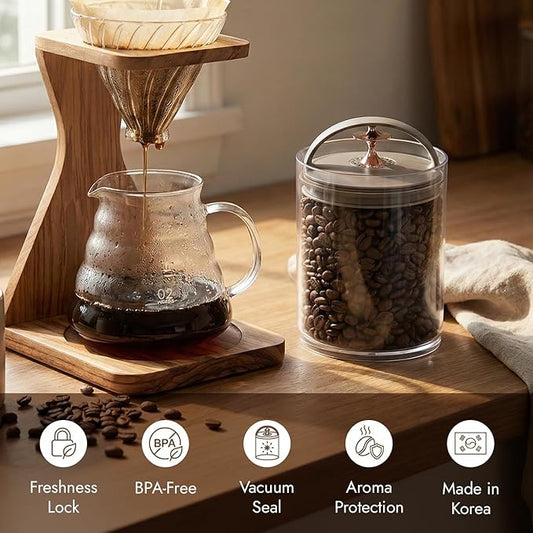 carrotez Vacuum Sealed Coffee Bean Container – 0.9 L (30.4 oz) Airtight Food Storage Canister with Easy-Release Lever, Stackable Space Saver for Kitchen Countertop