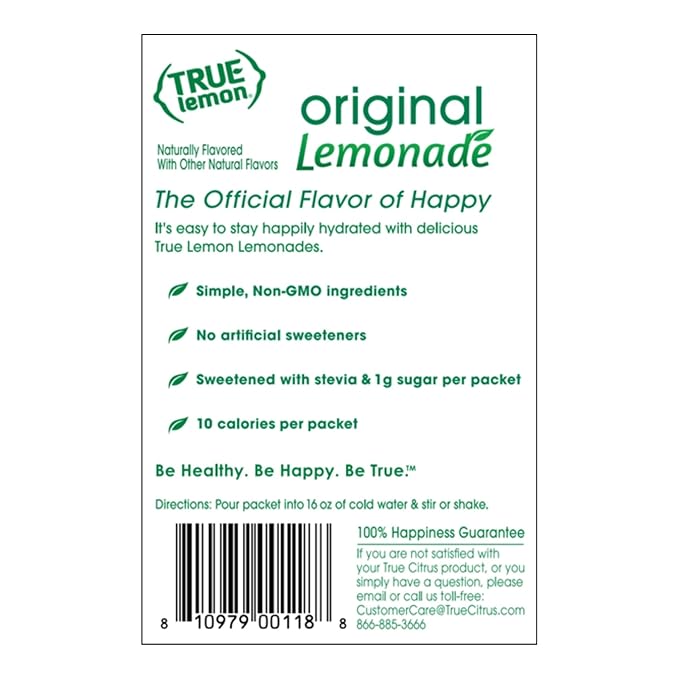TRUE LEMON Original Lemonade Drink Mix | No Artificial Sweeteners, Low Calorie | Water Flavor Packets & Water Enhancer with Stevia 10 Count (Pack of 12)