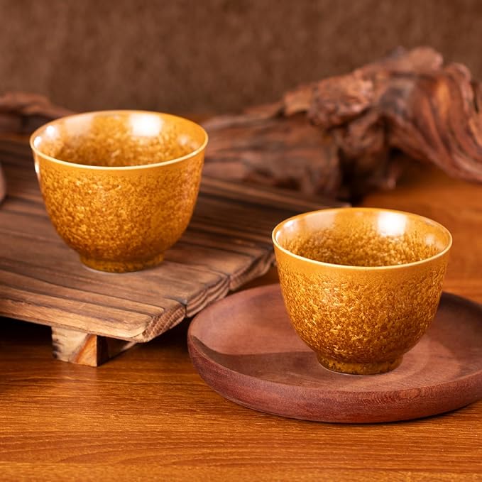 KAMMAK Ceramic Tea & Coffee Cups Set of 2 - Vintage Crystalline Glaze Espresso Mugs, 4.6oz Hand Painted for Afternoon Tea or Coffee, Birthday Gift for Women Men, Wide-mouth Cup