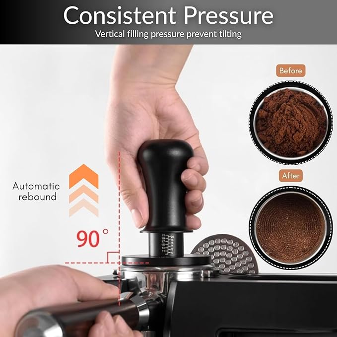58.35mm Premium Professional Barista Kit 4-in-1: Double Spring Loaded Self-Leveling Espresso Tamper with WDT Tool, Dosing Funnel & Anti-Slip Base. Anodized Aluminum for 58mm - 58.5mm Portafilters.