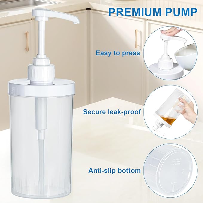 Uceoo Coffee Syrup Dispenser, Plastics Syrup Bottle with Plastic Pump, 33.8 Oz Large Capacity Circular Syrup Pump Dispensers for Coffee Bar, Simple Pump Bottle for Honey, Condiments, Salad Dressings