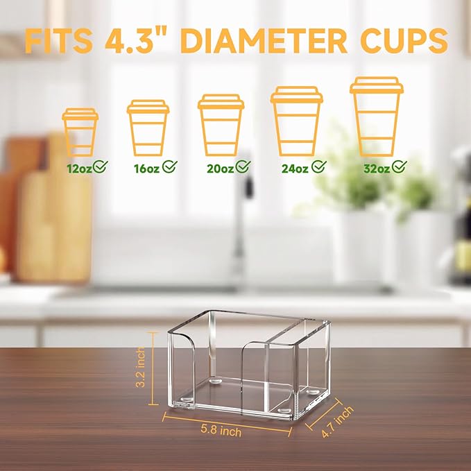 Coffee Cup Holder for Countertop - Clear Acrylic Coffee Bar Accessories Cup Organizer Station Organizer Farmhouse Table Décor