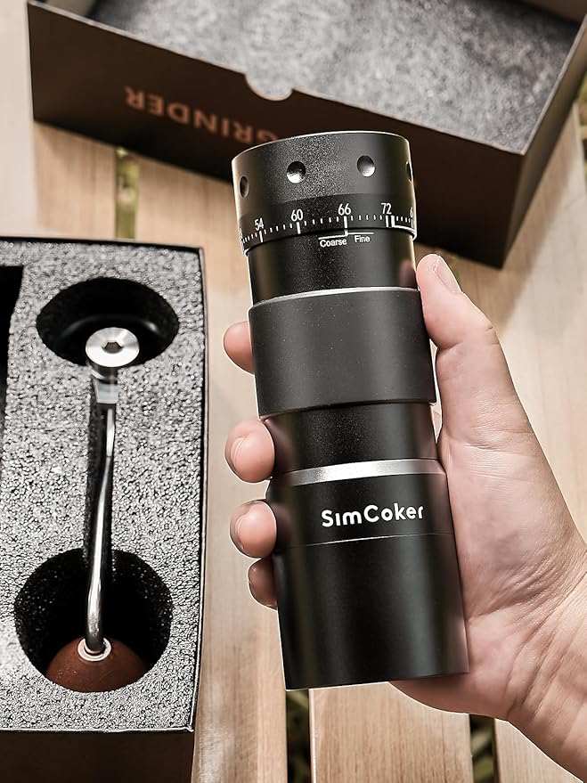 Manual Coffee Grinder for Espresso & Pour Over, External Adjustable Burr Grinder with 16μm Precision, CNC Stainless Steel Conical Burr, Aluminium Body, Drill Compatible, Black