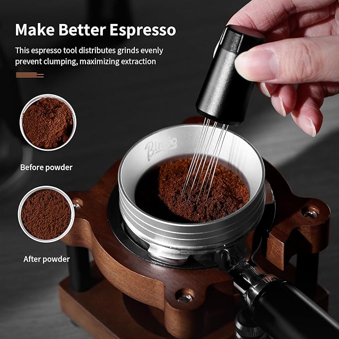 WDT Tool with Stand - Espresso Distribution Tool, Espresso Stirrer Tool with 8 Extra Stainless Steel Needles Φ0.4mm for Replacement,Aluminum Alloy Handle with Stand