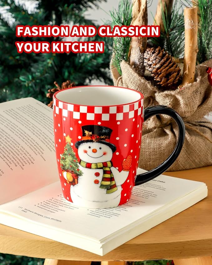 HASENSE Coffee Mugs Set of 4, 16 Oz Festive Holiday Cups for Cocoa & Latte with Big Handle, Large Modern Ceramic Coffee Mugs Microwave & Dishwasher Safe, Ideal Christmas Gift