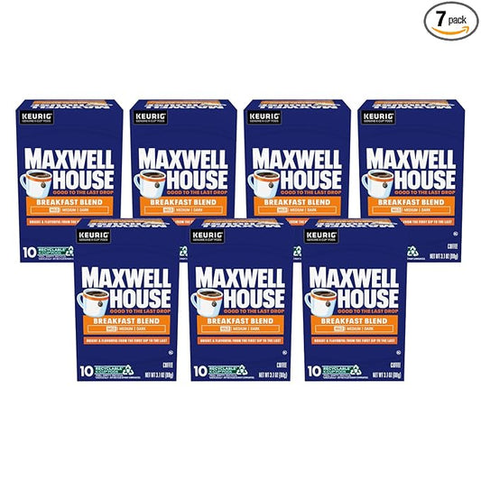 Maxwell House Breakfast Blend Mild Roast K-Cup Coffee Pods, 10 CT (Pack of 7)