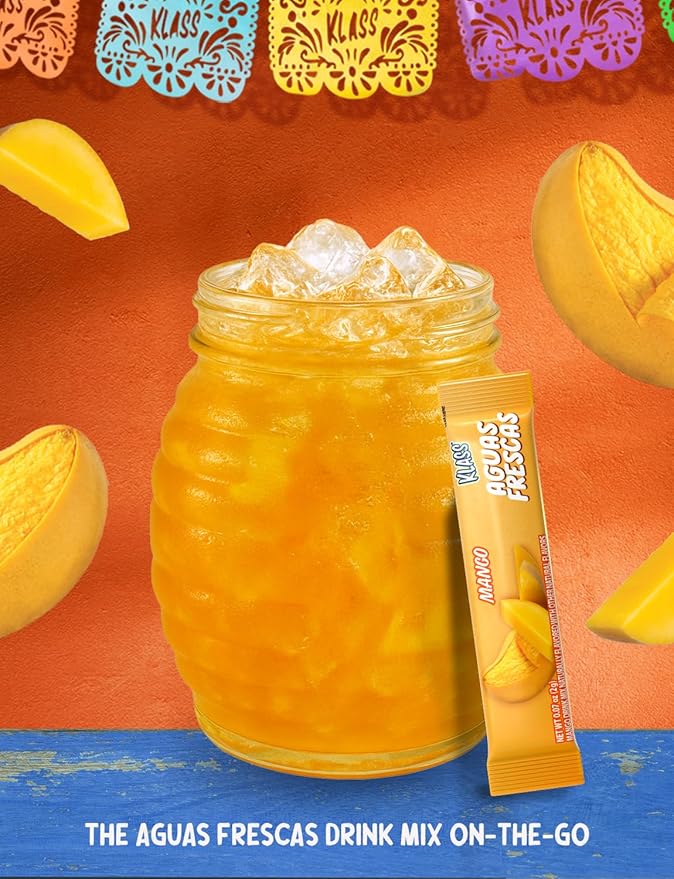 Klass Aguas Frescas, Powdered Drink Mix Variety Pack, 44 Singles Zero Sugar & Caffeine-Free Powder Packets, Water Drink Mix, Flavors: Mango, Watermelon, Pineapple & Passionfruit - 5 Calories Per Packet & Natural Flavors