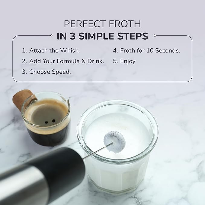 Wellness Extract Multi-Speed Rechargeable Electric Milk Frother, Li-ion Battery Powered – Certified Safe, Ideal for Coffee, Matcha, Protein & Colostrum