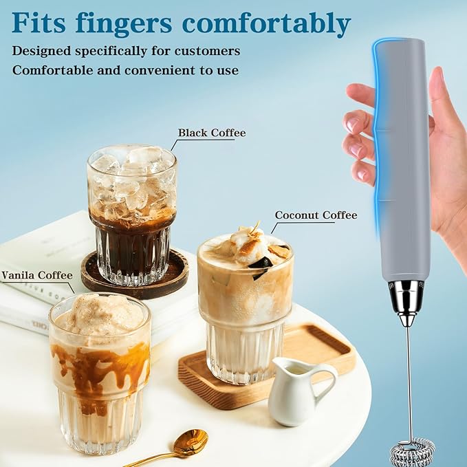 Milk Frother Handheld for Coffee, Electric Whisk 3 Speed Adjustable, Drink Mixer with Stainless 3 Whisks, Rechargeable Hand Frother Wand, Foam Maker for Latte Cappuccino Hot Chocolate Egg