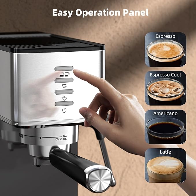 Electactic Espresso Machine 20 Bar with Rapid Cold Brew - Hot & Iced Coffee Maker, Built-in Steam Wand, Touch Screen, 37oz Water Tank -Perfect for Lattes, Cappuccinos, and Gift for Coffee Lovers