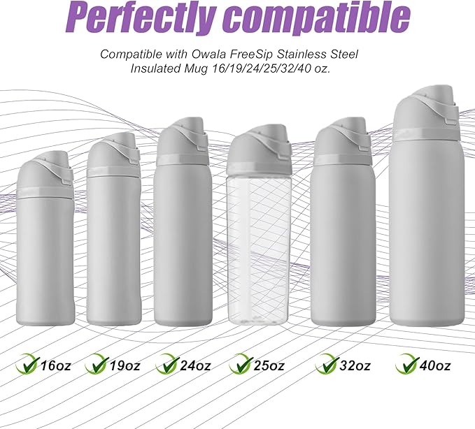4pcs Replacement Stopper Compatible with Owala FreeSip 24oz 32oz, Water Bottle Top Lid Gasket for Owala 19/24/32/40oz Seal Bottle Cap Mouth Stopper Part Silicone Plug Accessories BPA-Free (Purple)