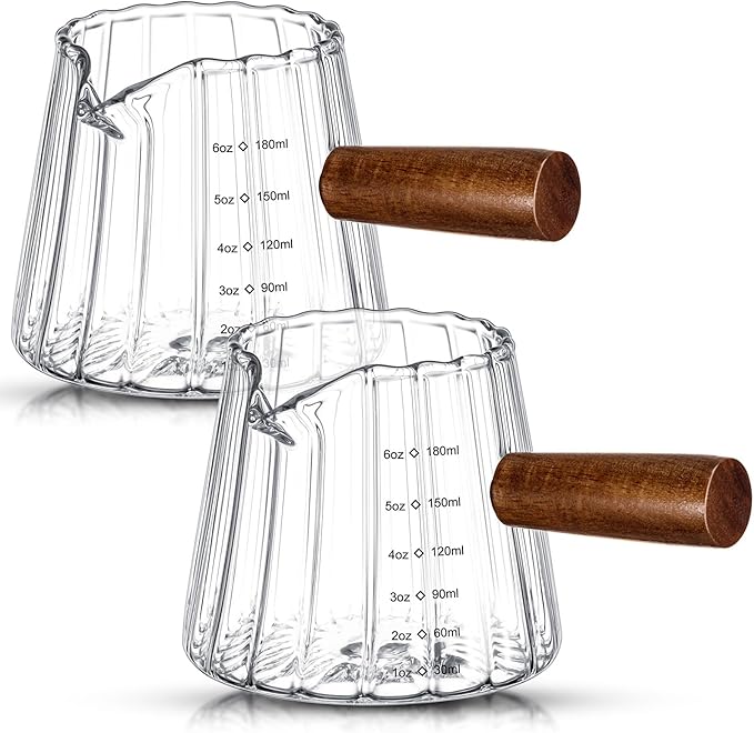 2 Pcs Espresso Shot Glass with Handle, 6 oz/180 ml Espresso Cup with Single V-shaped Mouth, Measuring Cup for Milk Tea Coffee Bar Accessories (Clear)
