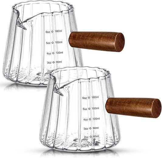 2 Pcs Espresso Shot Glass with Handle, 6 oz/180 ml Espresso Cup with Single V-shaped Mouth, Measuring Cup for Milk Tea Coffee Bar Accessories (Clear)