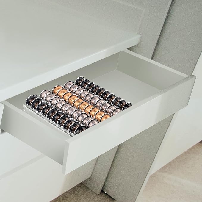 Sumerflos Clear Coffee Pod Holder Storage Tray 15.75" L x 12.6" W Compatible with Vertuoline Capsule, Drawer Insert Organizer Holds 50 Pods Counter Organizer of Kitchen, Home, Office