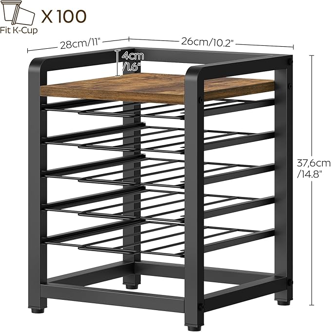 Coffee Pod Drawer Holder for K Cup, 100 Pods Capacity, 5 Tier Coffee Pod Organizer, Space Saving, for Kitchen, Living Room, Cafe, Rustic Brown KH05BR