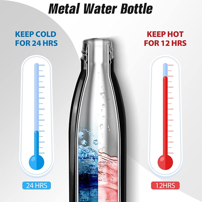 Sfee Insulated Water Bottle, 17 oz Stainless Steel Water Bottles, Double Wall Vacuum Reusable Water Bottles Leak Proof BPA-FREE Sports Bottle Cup Keep Hot&Cold for Running Gym Workout Cycling Kids
