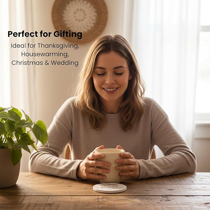 Christian Coasters Set of 6 with Holder– Ceramic Absorbent Drink Coasters for Coffee Table Desk, Modern Cute Moisture Absorbing Coasters, Christian Gifts Alternative to Cork, Silicone or Glass Coaster