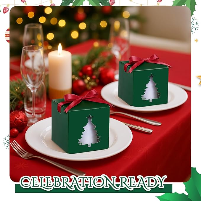 Yeaqee 24 Pcs Gift Boxes with Window Christmas Candle Gift Box Bulk Coffee Sublimation Mug 11oz 12oz 15oz Transparent Cup Wrapping Blink Xmas Tree for Baby Shower Wedding Christmas Party Favor