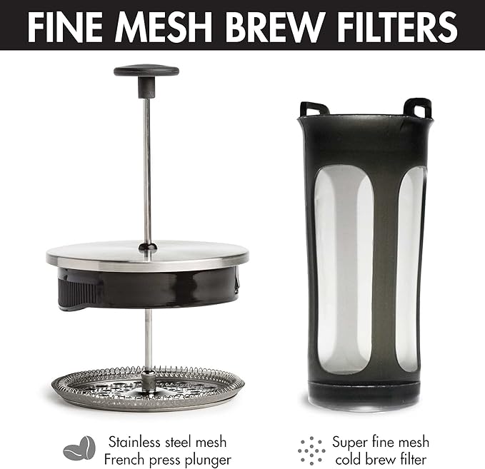 2-in-1 Coffee Maker, Make French Press Coffee and Cold Brew Coffee in One Coffee Maker, Comfort Grip Handle, Durable Glass Carafe, Perfect 6 Cup Size