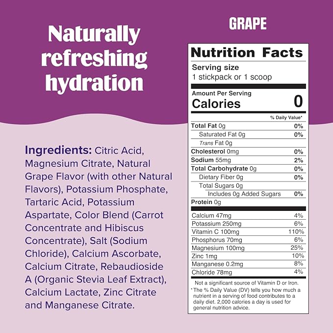 Ultima Replenisher Daily Electrolyte Powder Drink Mix – Sugar Free – Grape, 30 Servings – Hydration Powder with 6 Key Electrolytes and Trace Minerals – Keto Friendly, Vegan, Non-GMO