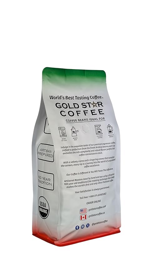 Espresso Coffee Beans Fair Trade Organic - 2.2lbs Medium Roast - 100% Arabica - SPRESSO Gold Star Coffee