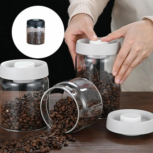 Sealed Glass Coffee Storage Canister Press Vacuum Seal Container for Bean Seasonings Dry Food Vacuum Press Coffee Container with Silicone Seal