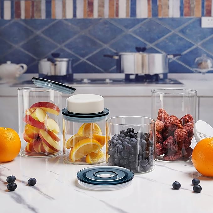 SealVax® Vacuum Coffee Canister Set – 19oz*2 & 32oz*2 Borosilicate Glass Jars with Airtight Lids + Electric Vacuum Sealer for Coffee Beans, Tea & Food Storage.