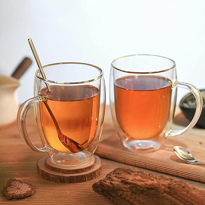 Double Wall Glass Coffee Mugs, 12 Oz Clear Coffee Mugs with Handle, Insulated Glass Coffee Mugs Set of 6, Perfect for Espresso, Cappuccino, Latte, Americano, Tea Bag, Beverage