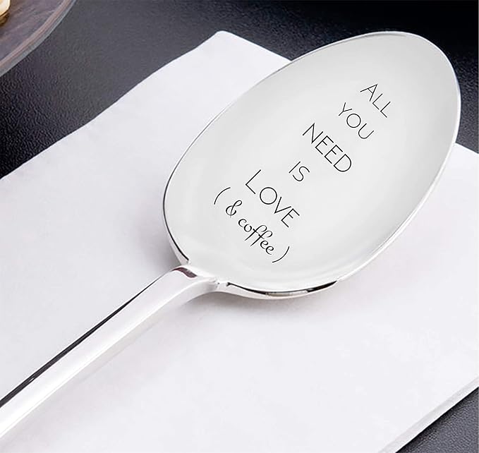 Couples Gift for him or her, All you need is love and coffee engraved Stainless Steel Spoons for coffee lover, birthday gifts, 7 inch