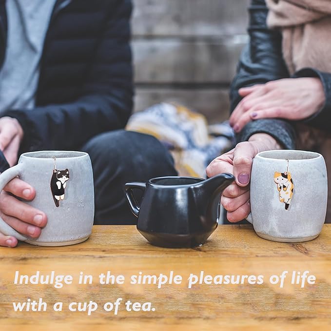 Cat Tea Infuser Set - Enhance Your Tea Experience with Premium Loose Leaf Tea Strainers and Balls, 2 PCS Gold-Plated Cute Cat Charm Pendant Tea Steeper, Stainless Steel Mesh Tea Diffuser