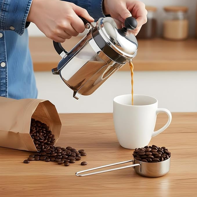 Ouligay 2 PCS 1/4 Cup Measuring Cup 60 ml Measuring Cups Stainless Steel 2 Oz Teaspoon Measure Spoon Liquid Measure Scoop for Coffee Cooking Baking Dishwasher Safe