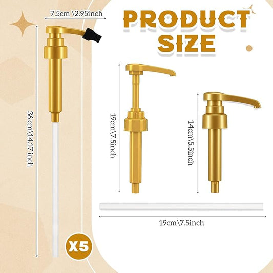 Nuogo Coffee Syrup Pump Compatible with Monin 750ml (25.4 Fl Oz) Glass Bottles Flavor Syrup Pump Dispenser with Tip Covers(5 Pcs,Gold)