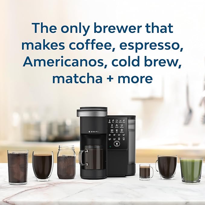 BRUVI The Bundle | Single-Serve Coffee System | Includes 20 Coffee and Espresso B-Pods Coffee Brewer