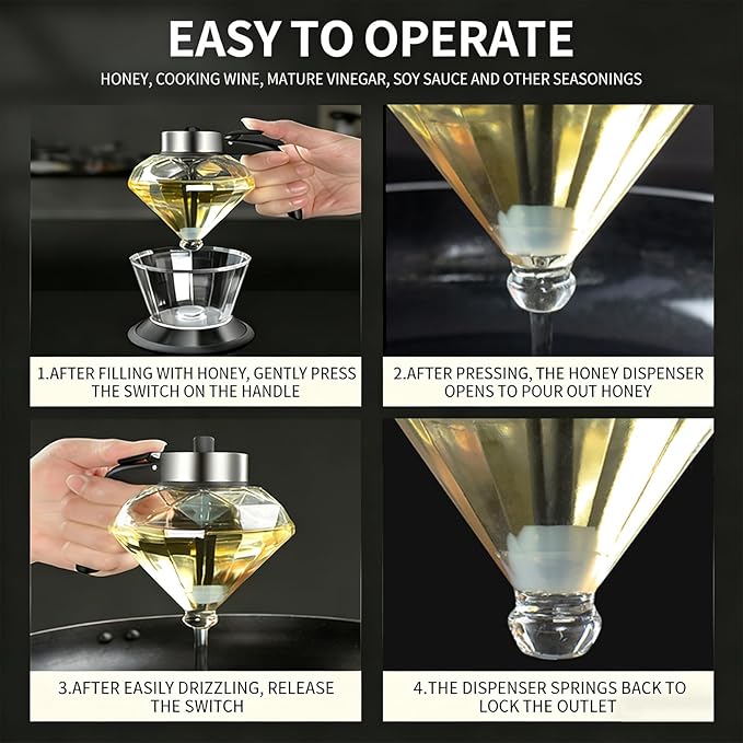 Honey Dispenser No Drip with Base 2026 Upgrade, 8oz Glass Honey Jar pot with Handle, Syrup Dispenser for Coffee or Tea, Mess Free Honey Dispenser for Honey Syrup Olive Oil, Maple Syrup Honey Container