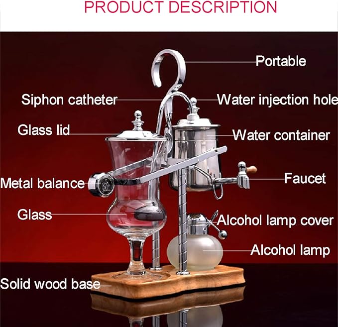 Luxury Balancing Siphon Coffee Maker/Brewer,Balance Syphon Coffee Maker Double Column,Easy to Clean Permanent Filter and Water Retainer,A