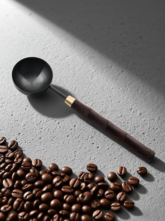 Ebony Wood Handle Coffee Spoon – Exquisite and Portable Stainless Steel Spoon with Long-Handled for Coffee (Gunmetal, 10g Capacity)