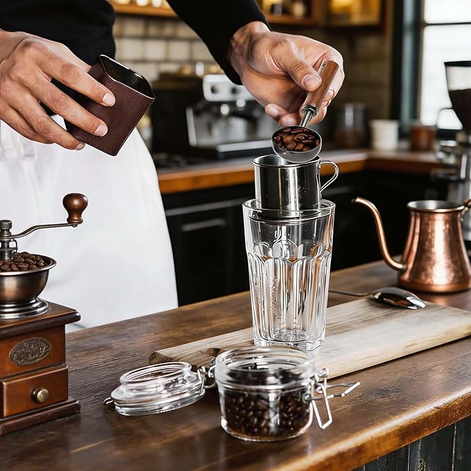 2Pcs 15ml Coffee Measuring Scoop Spoon Ground Coffee Scoop 304 Stainless Steel Tablespoon Measuring Spoon with Vintage Walnut Handle