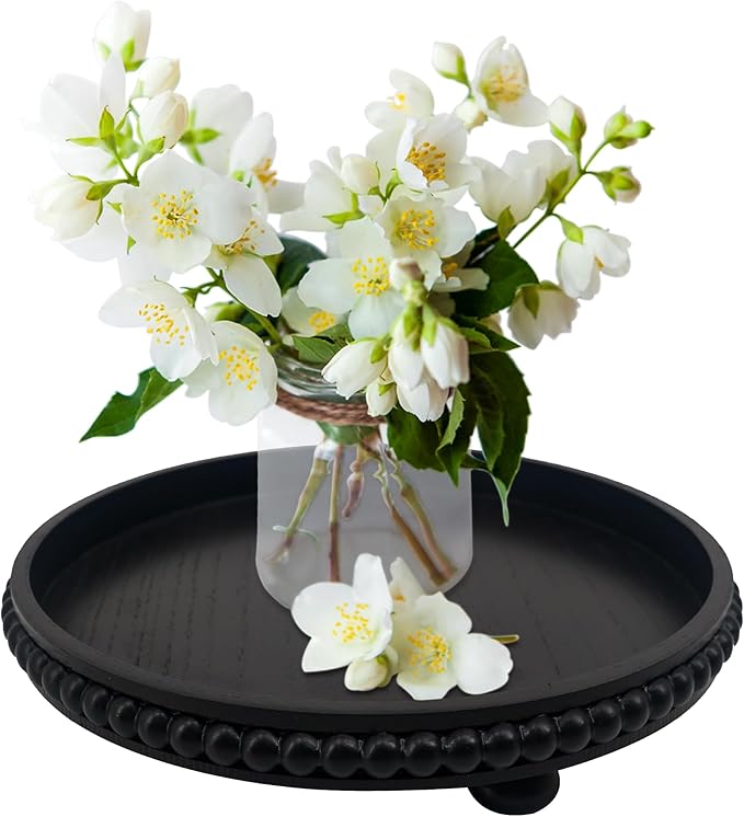 Coffee Table Tray : 12in Decorative Tray Ottoman Black Round Wood for Coffee Table Decor,Candle Holder Trays Vintage Centerpiece Farmhouse for Decor Countertop Home Decor Accessories