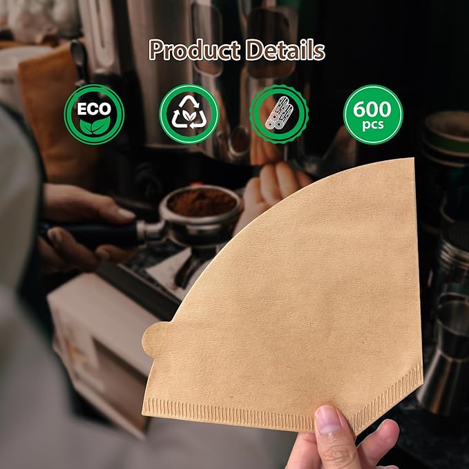 PakTalk 600 Count Cone Coffee Filters #4, Natural Brown Paper Cone Shaped Coffee Filters for Pour Over and Drip Coffee Maker (100 Count, Pack of 6)